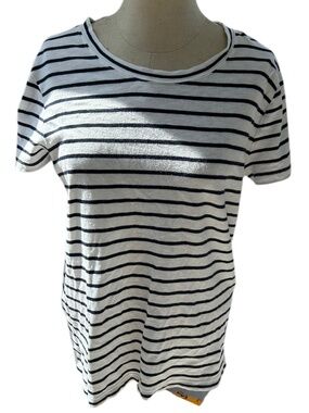 J. Crew black white French Breton Nautical Stripe short sleeve top M